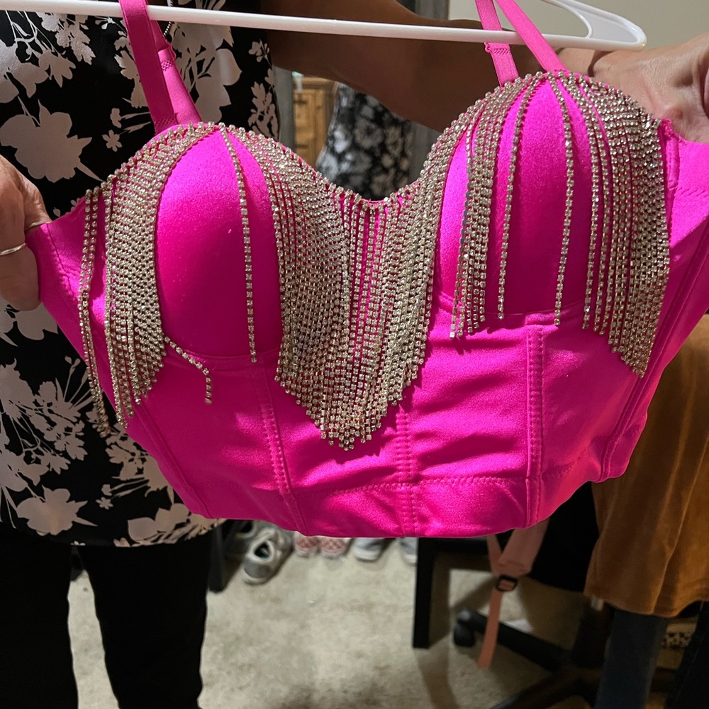 Corset fitted Hot Pink sparkly crop top